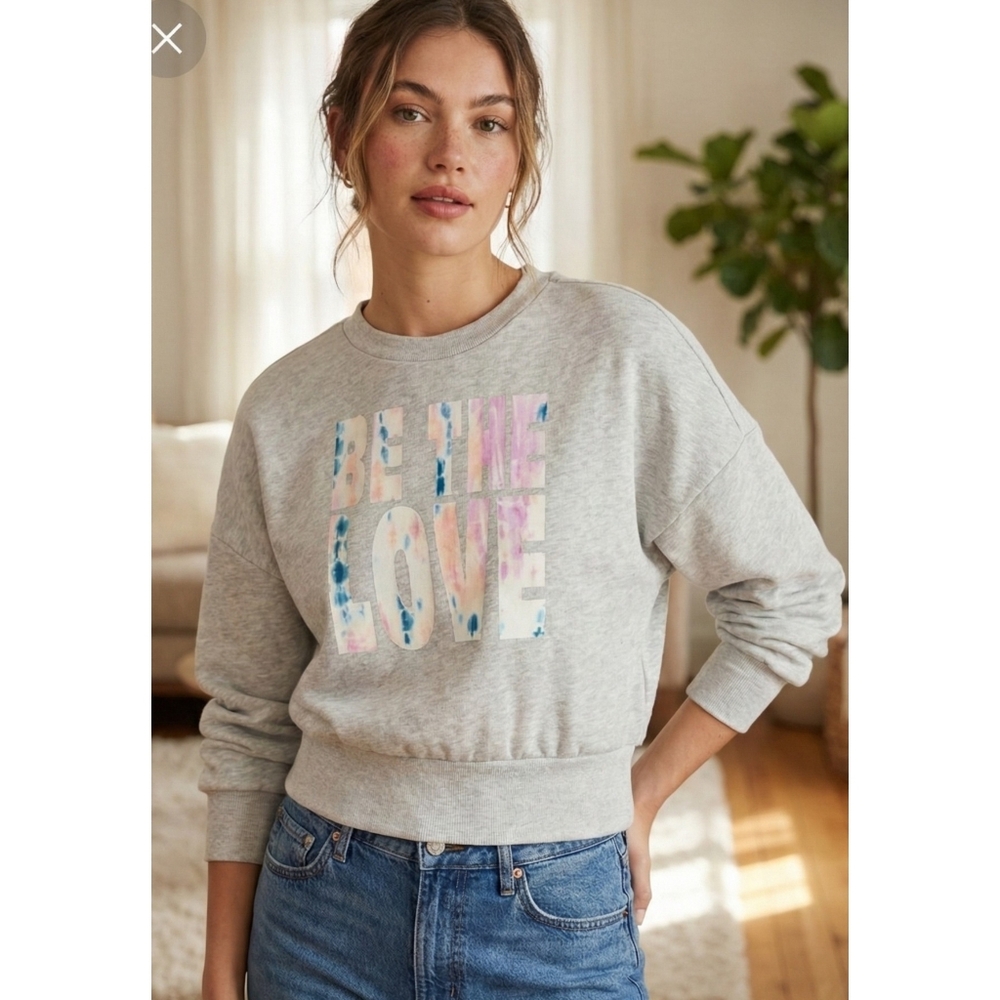 Old Navy Loose Graphic Cropped Crewneck Sweatshirt Light Gray Size S